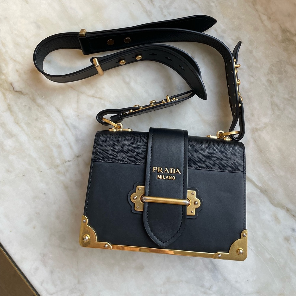 PRADA
City Calf Saffiano Cahier Bag Black Small